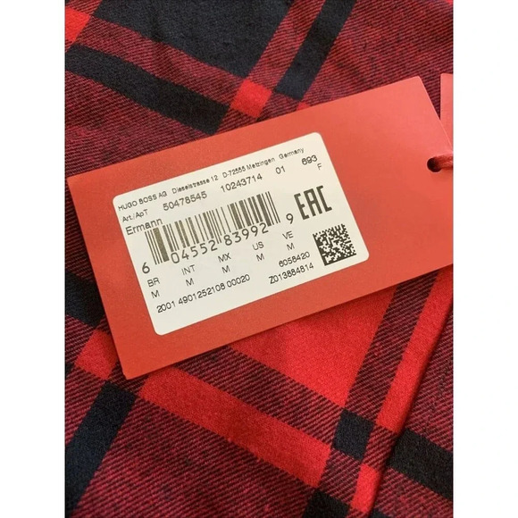 Hugo Boss Men's Red Plaid Ermann Long Sleeve Button Down Shirt Medium NWT - Picture 5 of 10